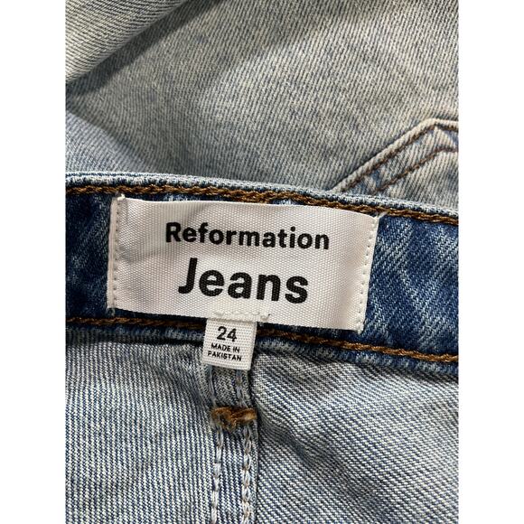 Reformation 'Cynthia' Blue Stretch High Rise Straight Denim Jeans Size 23 - Picture 4 of 5